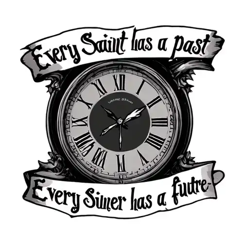 Quote that say "every saint has a past every sinner has a future" and its on a clock tattoo design idea