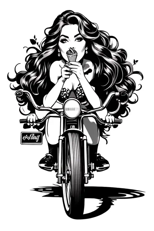 pin up on a bike licking a ice cream cone tattoo design idea