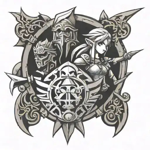 Zelda and elden ring logo incorporated tattoo design idea