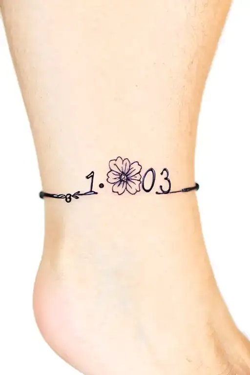 "13:03" narcisse flower growing ankle bracelet tattoo design idea