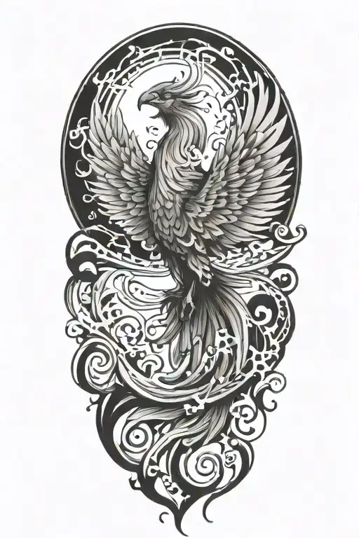 A blackwork tattoo of a phoenix rising from the water, symbolizing strength, resilience, and the power of transformation tattoo design idea