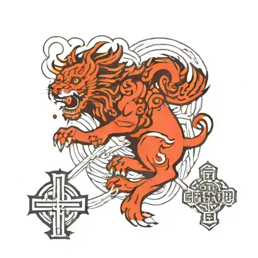three crosses with a lion on the side tattoo design idea