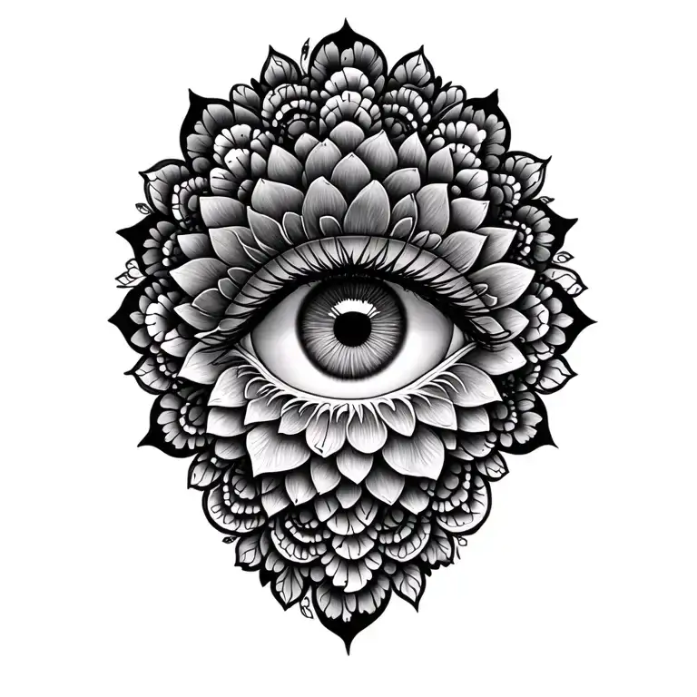 Mandala, woman's eyes, floral, tattoo design idea