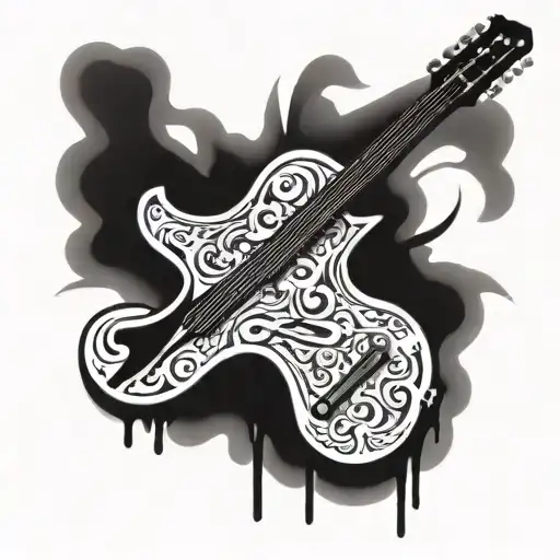 guitar with cross  tattoo design idea