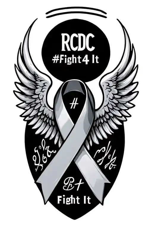 "RCDC and #Fight4It" cancer ribbon with wings and a halo tattoo design idea
