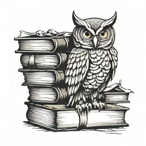  owl on top of books stacked tattoo design idea