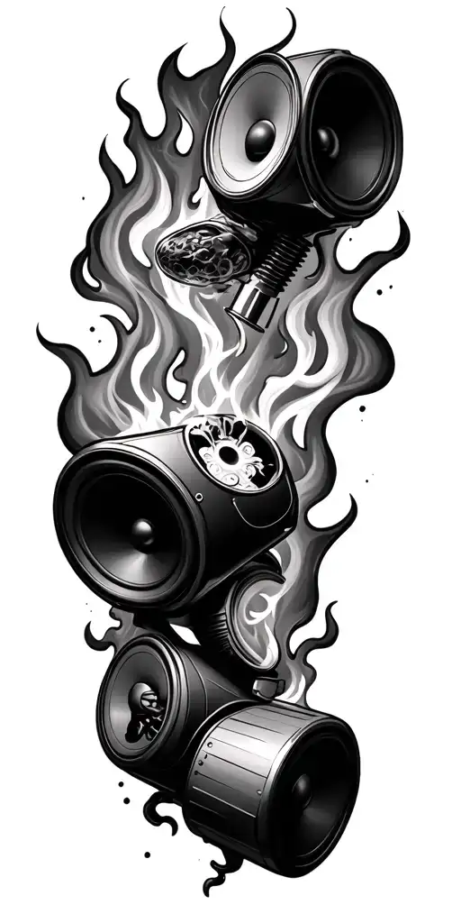 speakers on fire in hell smoking and drinking tattoo design idea