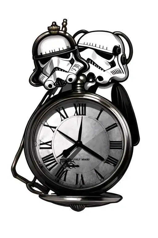 pocket watch and stormtrooper with 11:56 on the clock  tattoo design idea