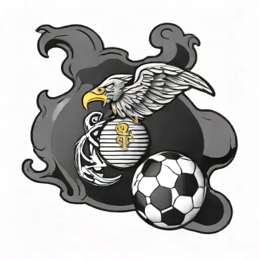 Soccer ball, US Marine logo (eagle, globe, anchor), and Disney/stitch tattoo design idea