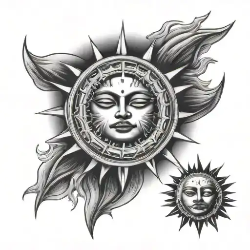 moon and sun rays tattoo design idea