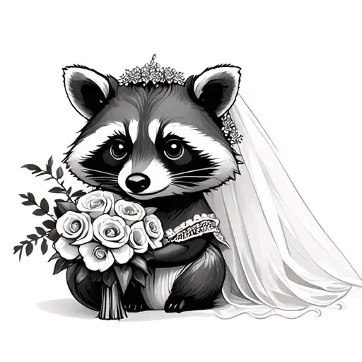 raccoon bride holding a bouquet traditional style tattoo tattoo design idea