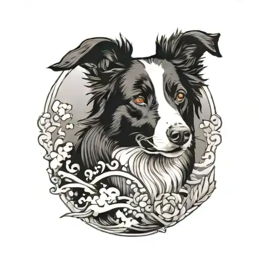 Japanese Style Dog border collie tattoo design idea