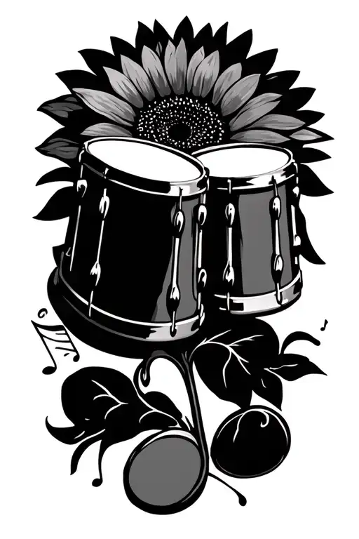 sunflower drums musical notes tattoo design idea
