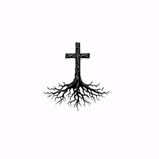 a tree with roots and a cross more branches subtle cross tattoo design idea