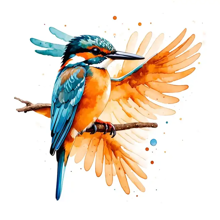A small flying kingfisher in realistic colors tattoo design idea
