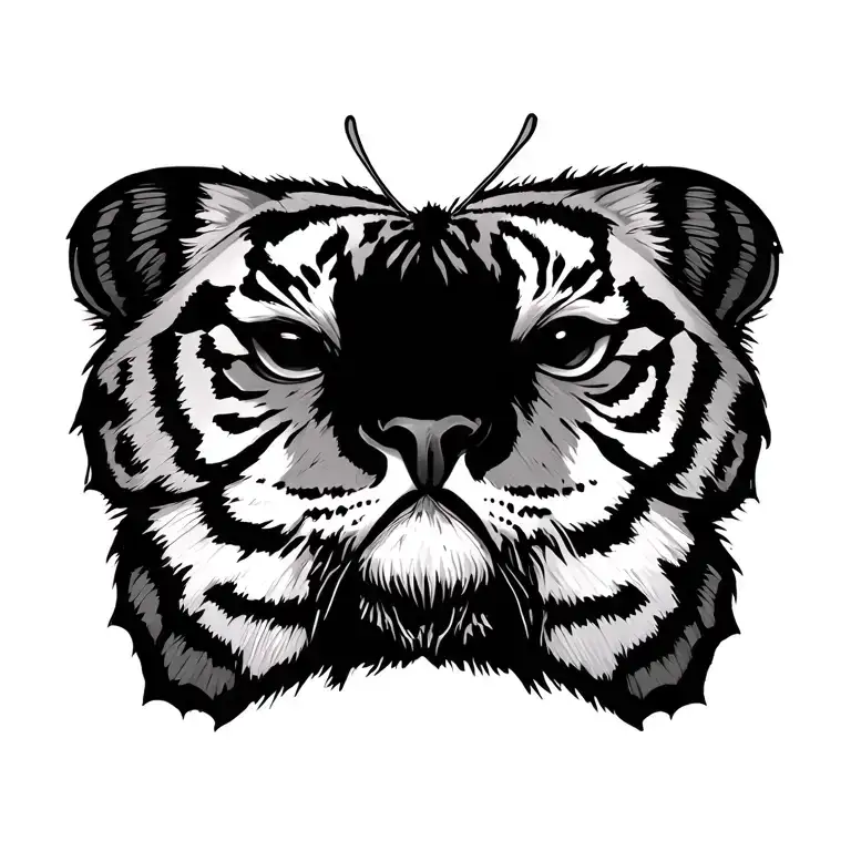 butter fly with tiger face tattoo design idea