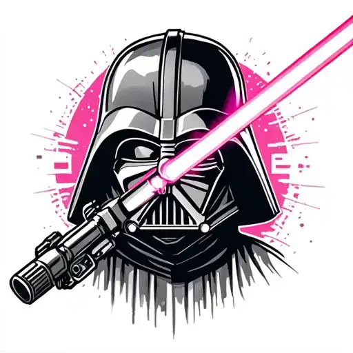 Darth Vader helmet lightsaber crossed blaster space filler tattoo design idea