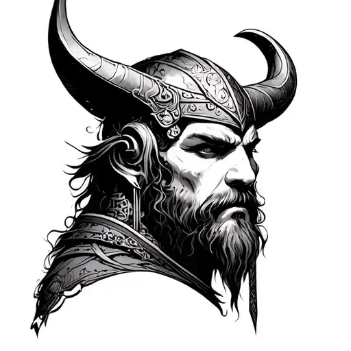 viking x japanese x cyberpunk blackwork tattoo design idea