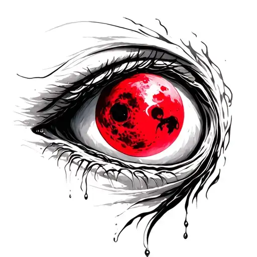 crying eye around a red moon merging together tattoo design idea