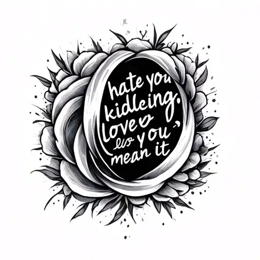 a simple ratio with the quote "hate you kidding, love you mean it" for females tattoo design idea