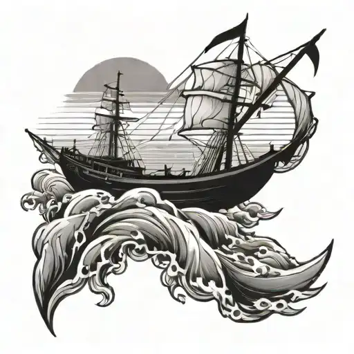 simple boat sailing tattoo design idea