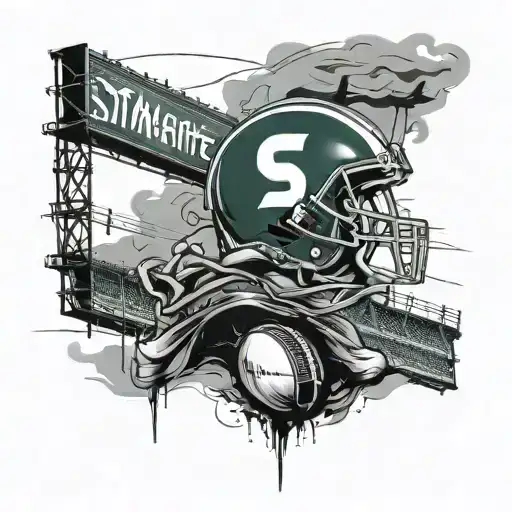 football goalposts with Michigan state head in the middle and Thomas in cursive letters tattoo design idea
