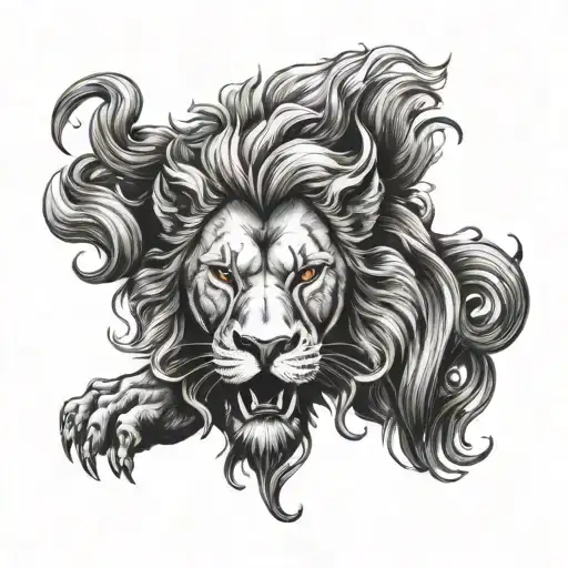 A fierce lion with the symbol of Gemini hidden within its mane, representing the duality of the client's astrological signs tattoo design idea