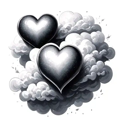 3 hearts in cloud background black and white tattoo design idea