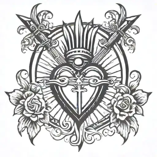 sacred heart with daggers tattoo design idea