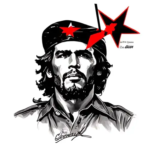che guevara with red star and signature  tattoo design idea