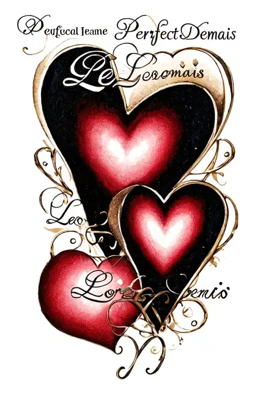 Love, hearts, with the names 'Leo' and 'PerfectDemais'. each name only appears once. tattoo design idea