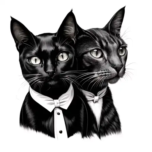 Black and white tattoo for my arm. 3 cats–1 pure black, 1 pure white, 1 mixed tuxedo tattoo design idea