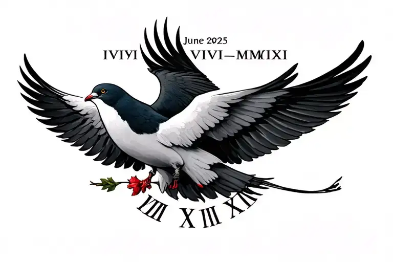 June 29 2025 roman numerals VIII・VII・MMXIII with two doves on the outside  tattoo design idea