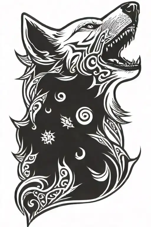 white husky howling tattoo design idea