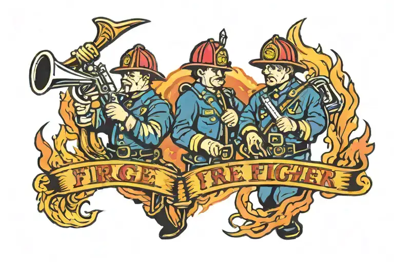 fire fighter dual bugles traditional, Detroit Michigan, Phoenix rising, northern lights, bag pipes tattoo design idea
