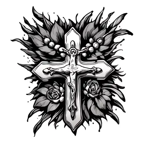 rosary and cross made tattoo design idea