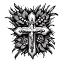 rosary and cross made tattoo design idea