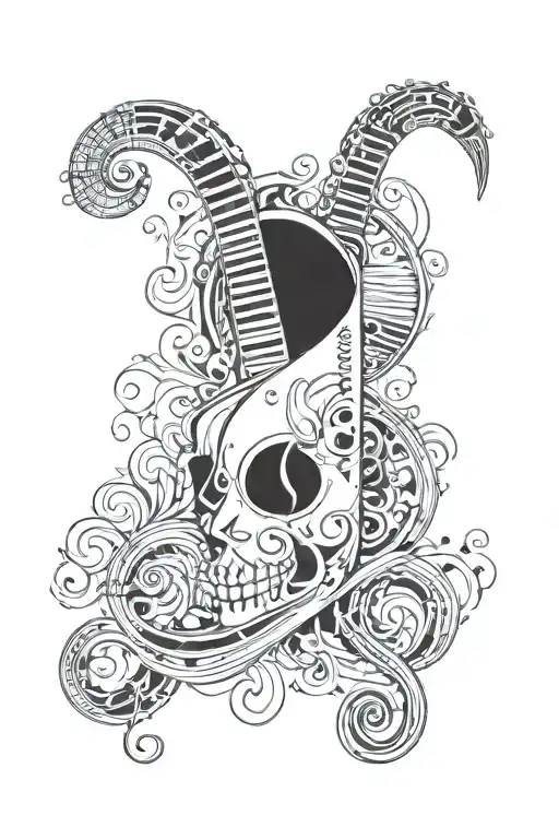 A tattoo design featuring a music note intertwined with a bandit mask, inspired by your love for music and fascination with outlaws tattoo design idea