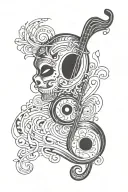A tattoo design featuring a music note intertwined with a bandit mask, inspired by your love for music and fascination with outlaws tattoo design idea