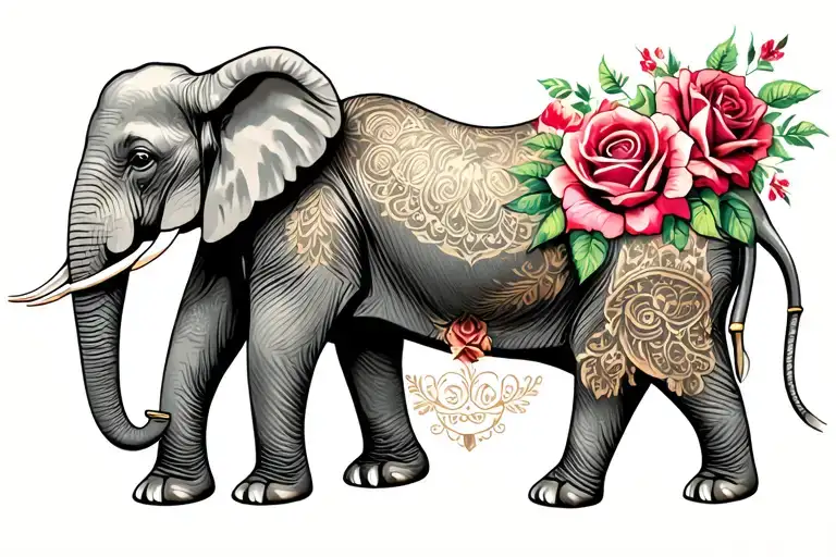 Elephant With Roses tattoo design idea