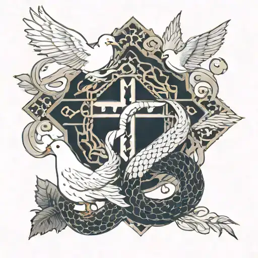 cross, doves, snake tattoo design idea