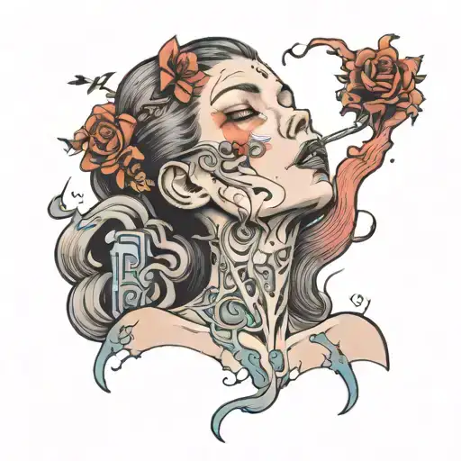 girl snorting soul leaving the body tattoo design idea