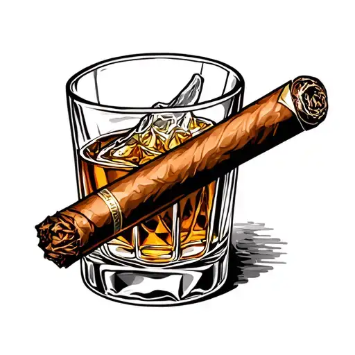 cigar and whiskey glass tattoo design idea