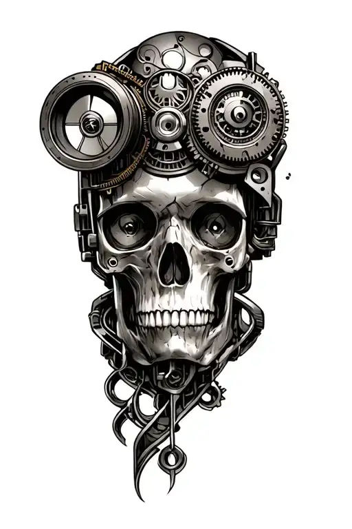 steampunk inspired mechanical tattoo design idea
