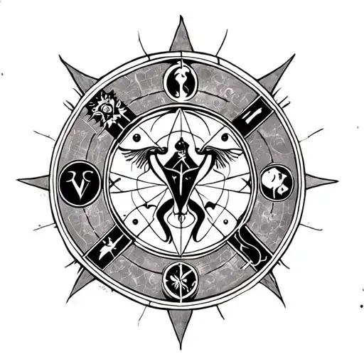 Create a tattoo for the forearm. Turn on the symbolism of Vikkanism, the zodiac sign Gemini and Hecate symbols tattoo design idea