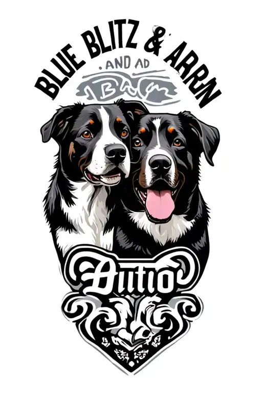 "Blue Blitz and Aaron" rottweiler and border collie outline tattoo design idea