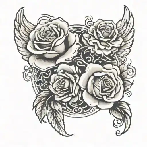 two roses with angel wings holding tattoo design idea