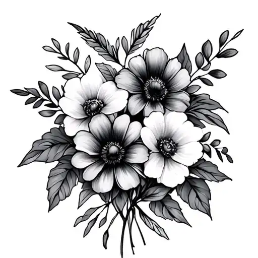 august flower and may flower bouquet tattoo design idea