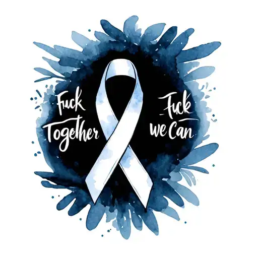 "Together we can" white cancer ribbon intertwined, fuck cancer in blue tattoo design idea