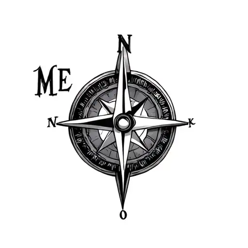 compass and initials ME written tattoo design idea